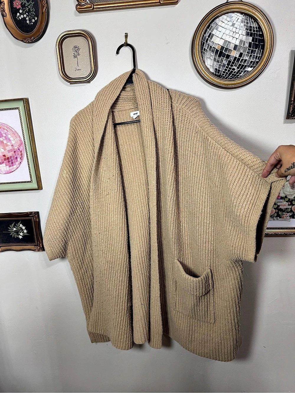 Aerie Open Front Knit Cardigan Beige Size Medium up to XL